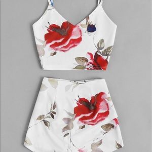 Floral Crop Cami With Overlap Skort Set